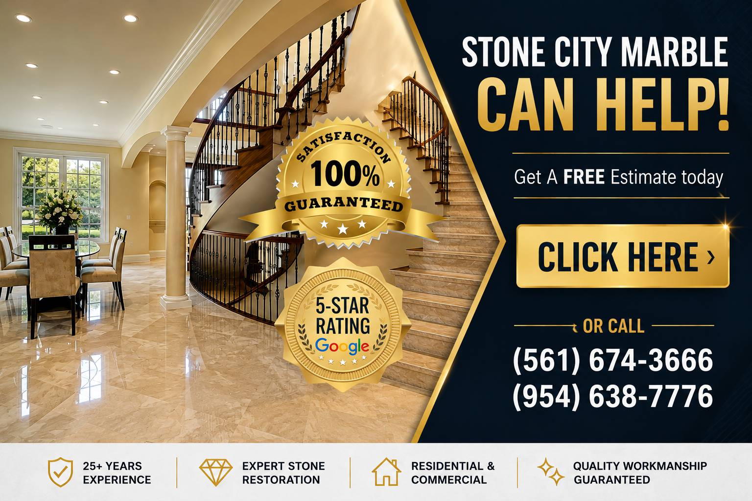 Stone City Marble & Polishing professional marble floor polishing and natural stone restoration services in South Florida.